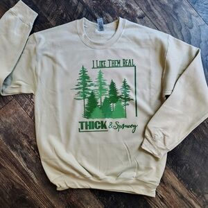 Gildan Cream Sweater with Green Print